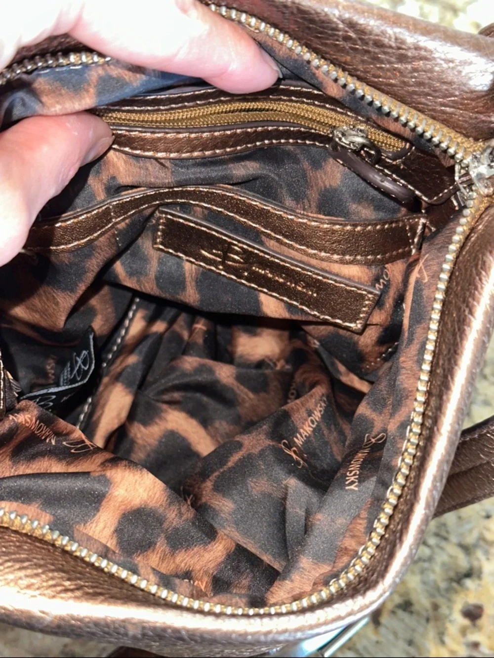 b. makowsky Metallic Bronze Leather Crossbody Bag